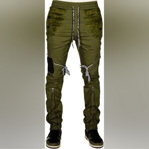 NWT Mens The Hideout Clothing Olive Green Blossom Cargo Cotton Joggers Size M